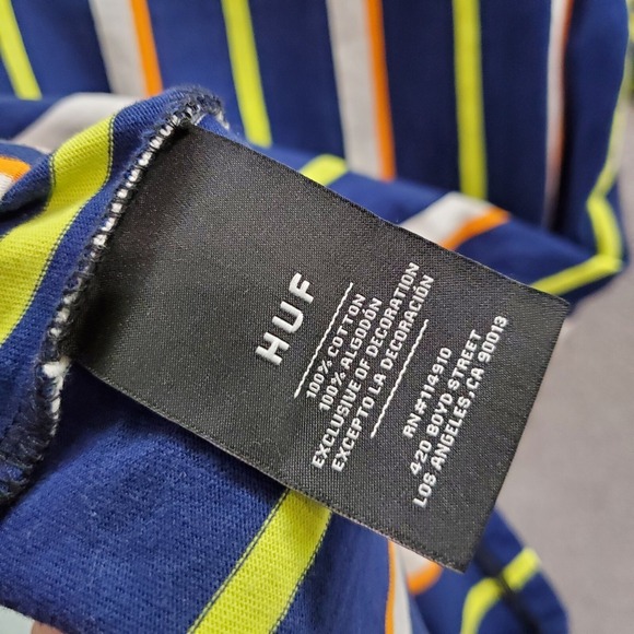 Huf Men Shirt M Blue Striped Logo Embroidered Short Sleeve Crew Neck - Picture 6 of 8